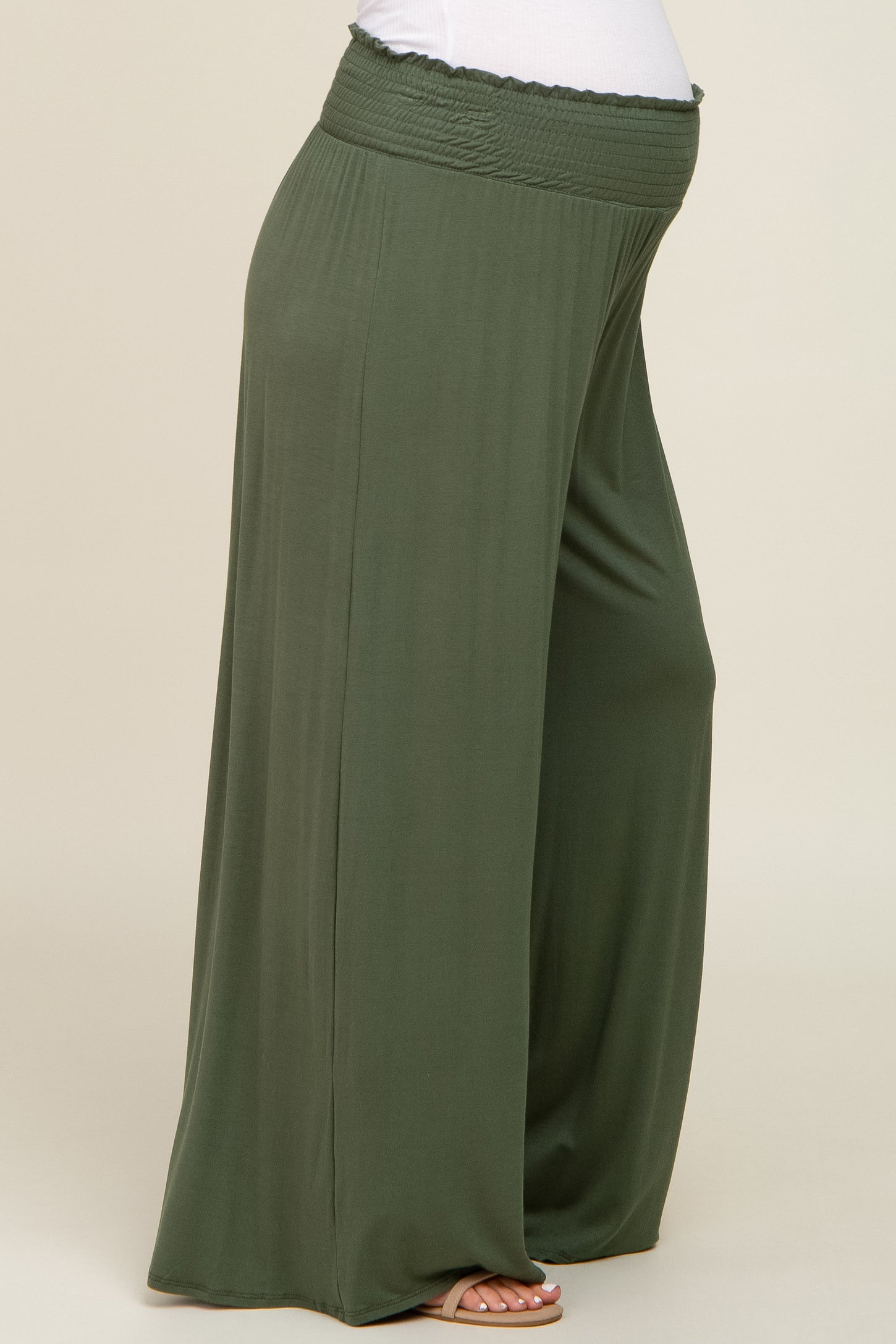 Olive Smocked Waist Flowy Maternity Pants