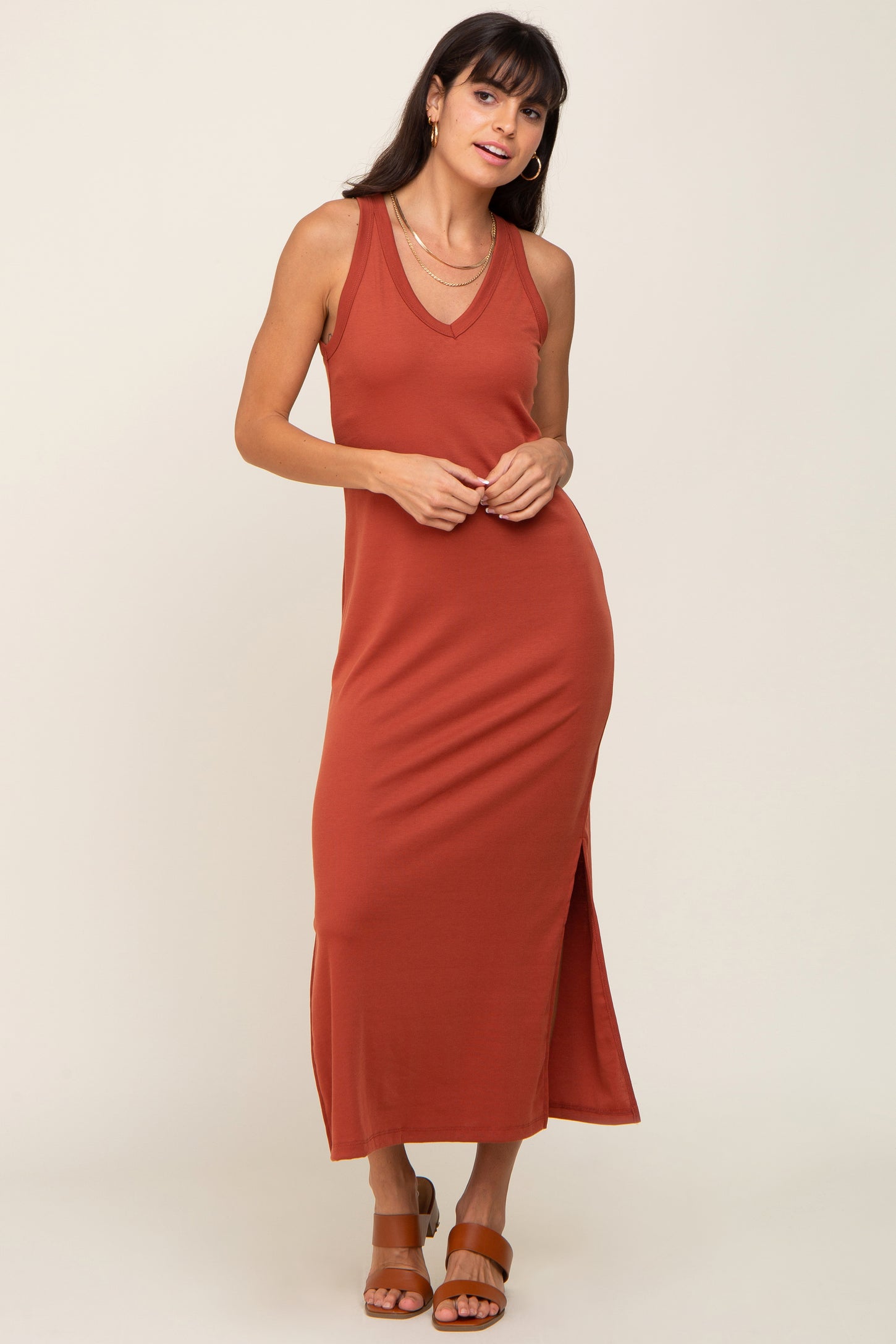 Rust Basic Shift Midi Dress