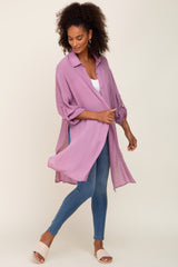 Lilac Button Front Side Slit Oversized Blouse