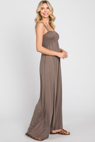 Brown Sleeveless Wide Leg Jumpsuit