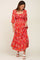 Red Floral Smocked Square Neck Tiered Midi Dress