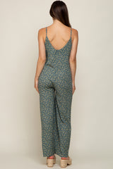 Olive Floral V-Neck Front Tie Sleeveless Maternity Jumpsuit