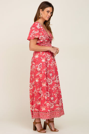 Magenta Floral Front Twist Maxi Dress