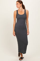 Charcoal Ribbed Basic Maxi Dress