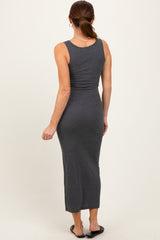 Charcoal Ribbed Basic Maxi Dress