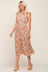 Mint Green Floral Chiffon Pleated Maternity Midi Dress