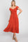 Rust Smocked Ruched Ruffle Hem Maxi Dress