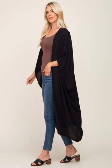 Black Open Front Long Coverup