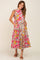 Pink Retro Floral Ruffle Tiered Midi Dress