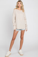 Beige Exposed Seam Long Sleeve Top