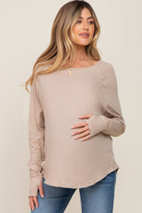 Taupe Exposed Seam Long Sleeve Maternity Top