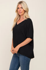 Black Oversized V-Neck Pocket Front Blouse