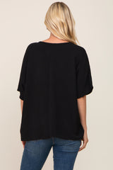 Black Oversized V-Neck Pocket Front Blouse