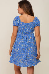 Blue Floral Short Sleeve Maternity Dress