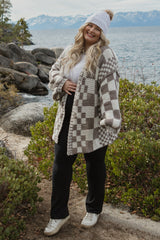 Mocha Checkered Oversized Chunky Knit Cardigan