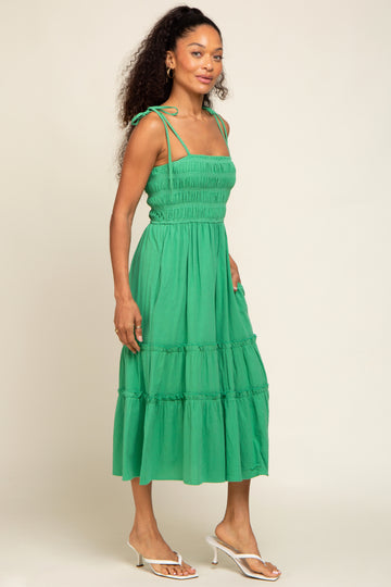 Green Sleeveless Tiered Midi Dress