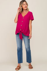 Magenta Button Tie Front Maternity Top
