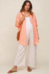 Peach Lightweight Sheer Button Down Maternity Blouse