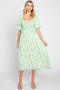 Lime Floral Smocked Midi Dress