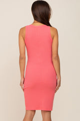 Coral Sleeveless Fitted Maternity Dress
