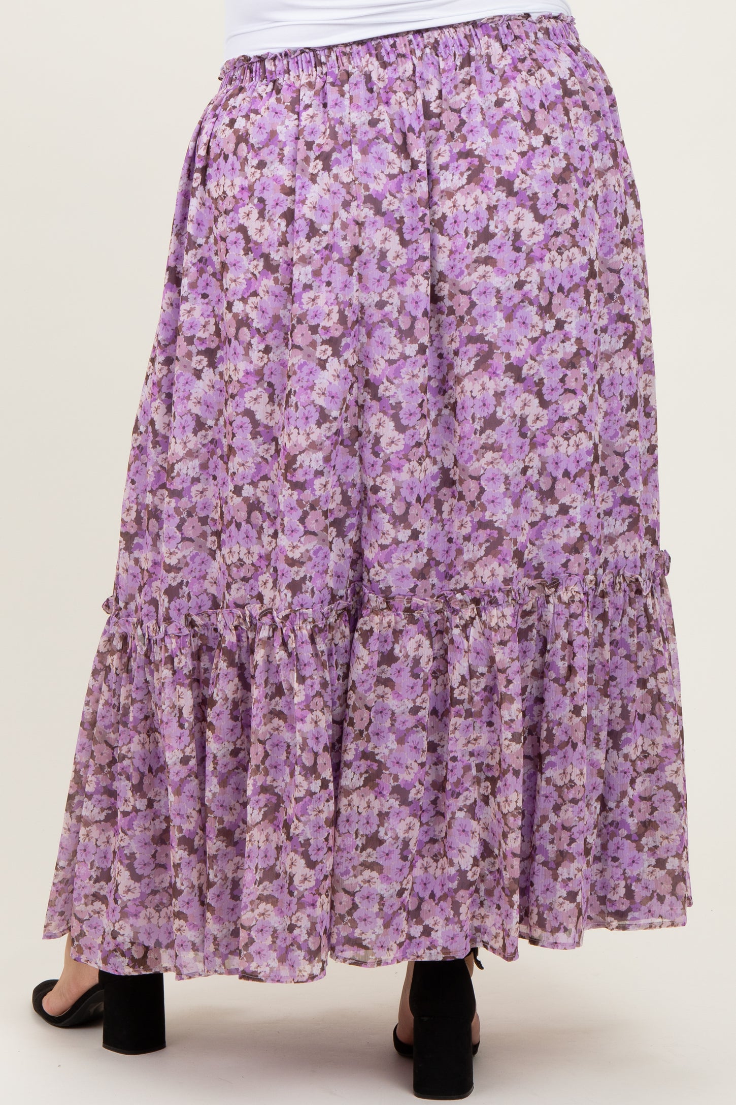 Lavender Smocked Waist Tiered Plus Maxi Skirt