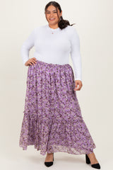 Lavender Smocked Waist Tiered Plus Maxi Skirt