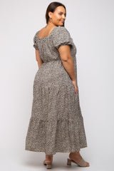 Black Floral Puff Sleeve Plus Maxi Dress