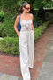 Beige Front Tie Crop Top and Pant Set
