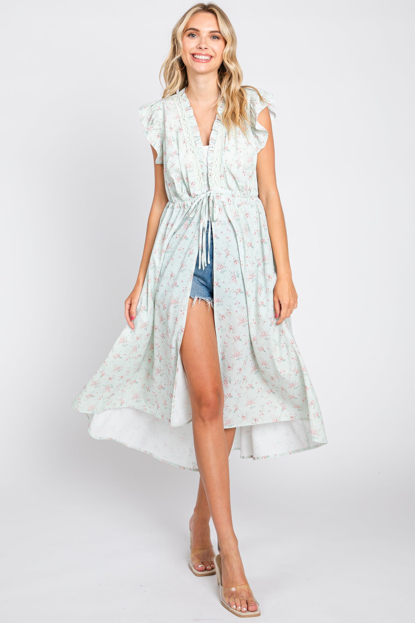 Mint Floral Ruffle Cover-Up