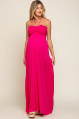 Fuchsia Smocked Halter Maternity Maxi Dress