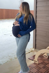 Light Blue Distressed Frayed Hem Maternity Jeans