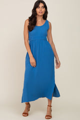 Blue Lightweight Sleeveless Open Back Maxi Dress