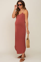 Rust Basic Maternity Midi Dress