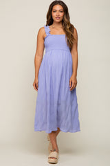 Lavender Smocked Square Neck Maternity Midi Dress