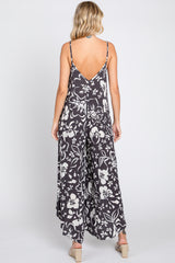 Charcoal Tropical Floral V-Neck Round Hem Jumpsuit