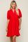 Red Satin Ruffle V-Neck Short Sleeve Dress