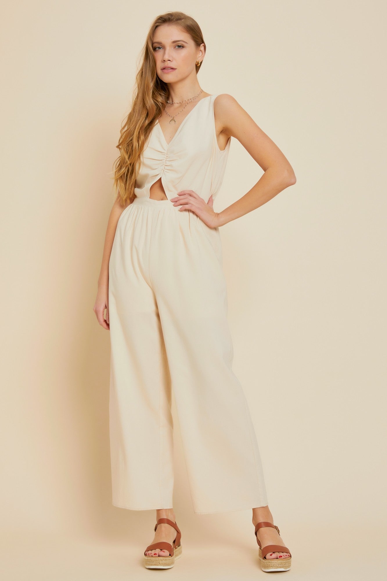 Cream Wide-Leg Jumpsuit
