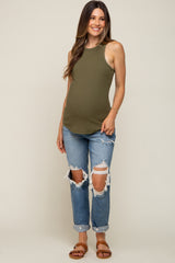 Blue Distressed Cuffed Maternity Jeans