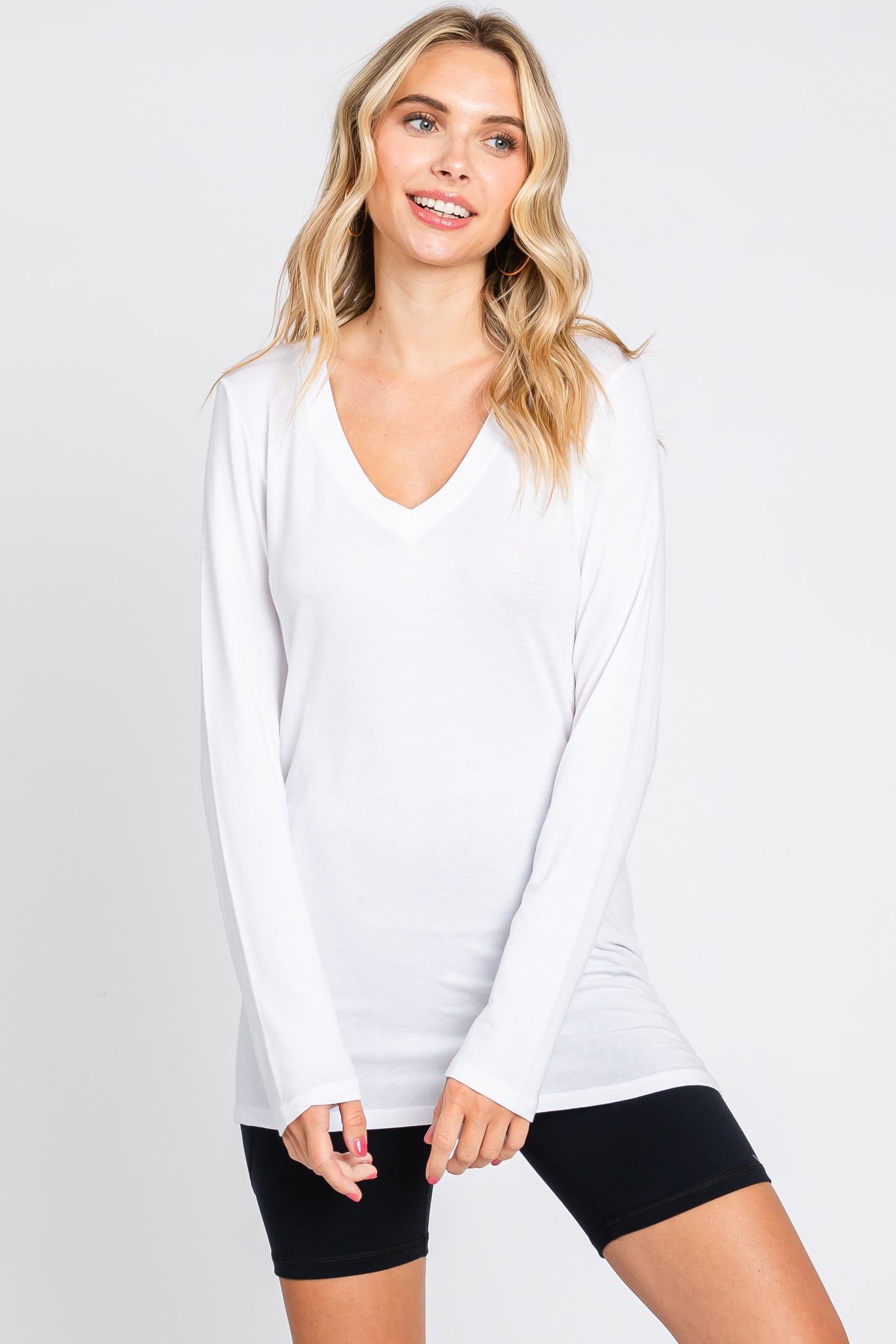 White Fitted Long Sleeve Maternity Top