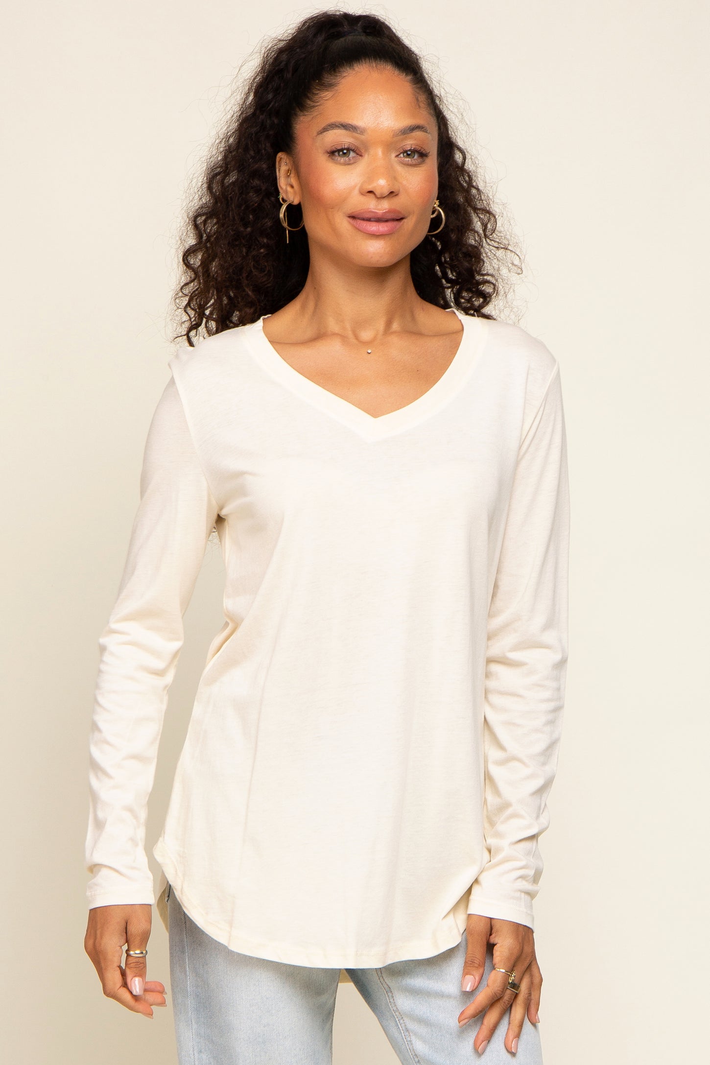 Cream Long Sleeve Maternity Top