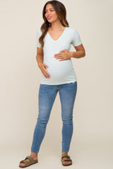 Mint Ribbed V-Neck Maternity Top