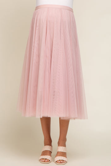 Light Pink Tulle Maternity Midi Skirt