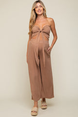 Mocha Front Tie Crop Top and Pant Maternity Set