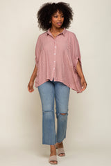 Red Striped Dolman Button Down Top