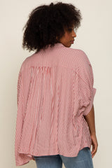 Red Striped Dolman Button Down Top