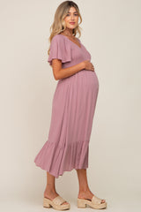 Lavender Smocked V-Neck Midi Dress