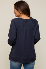 Navy Oversized Waffle Knit Long Sleeve Top