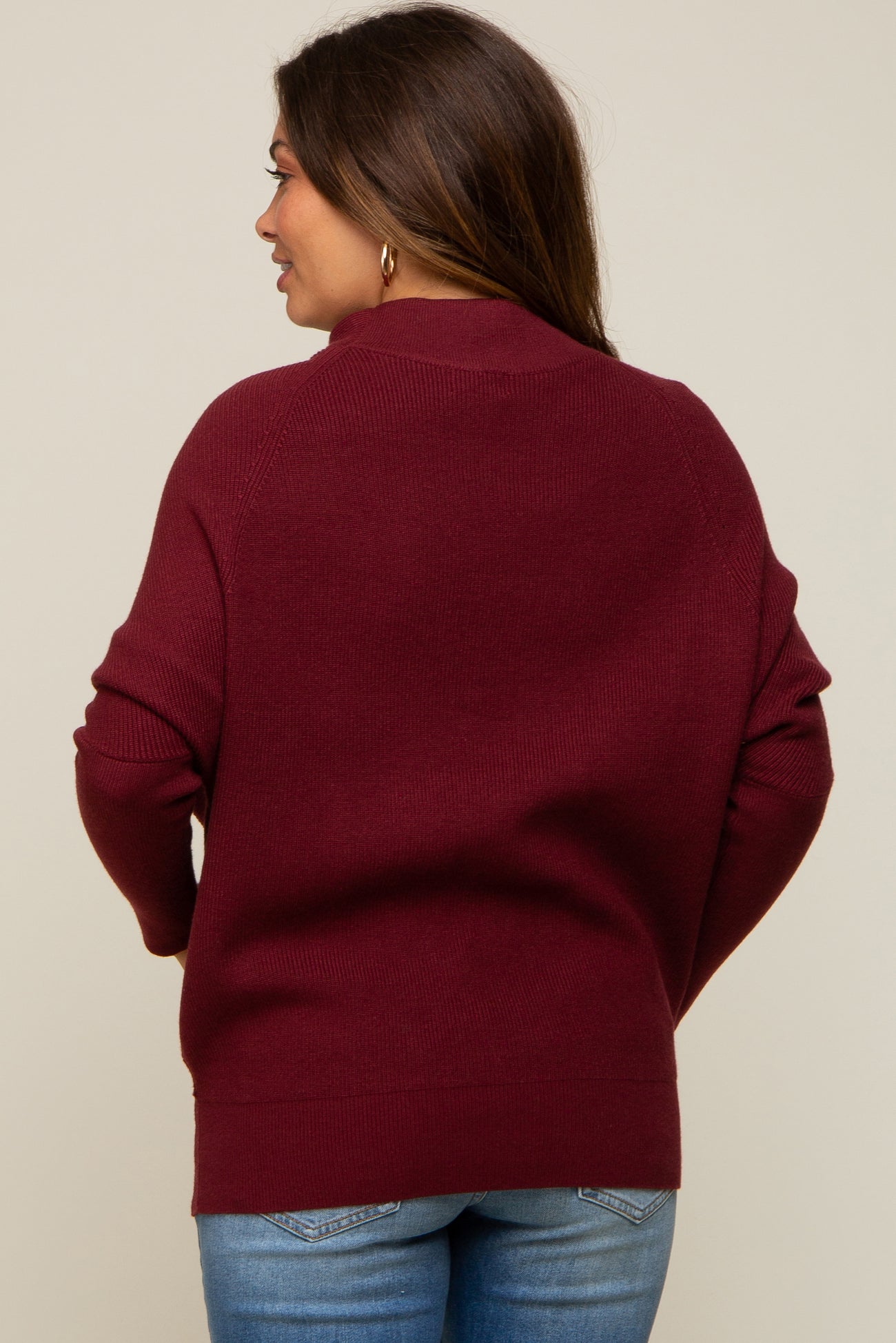 Burgundy Funnel Neck Dolman Sleeve Maternity Sweater