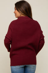 Burgundy Funnel Neck Dolman Sleeve Maternity Sweater