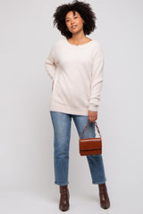 Ivory Fuzzy Knit Boat Neck Sweater
